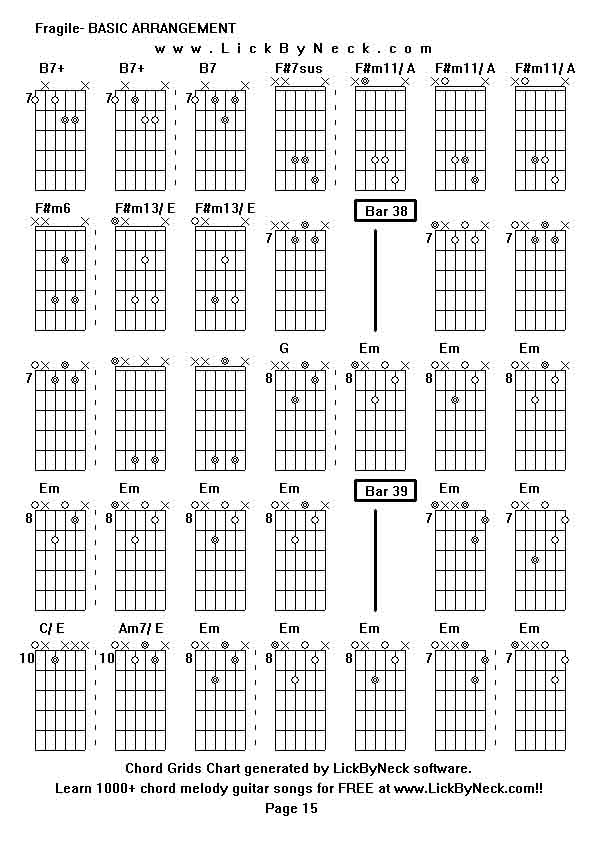 Chord Grids Chart of chord melody fingerstyle guitar song-Fragile- BASIC ARRANGEMENT,generated by LickByNeck software.